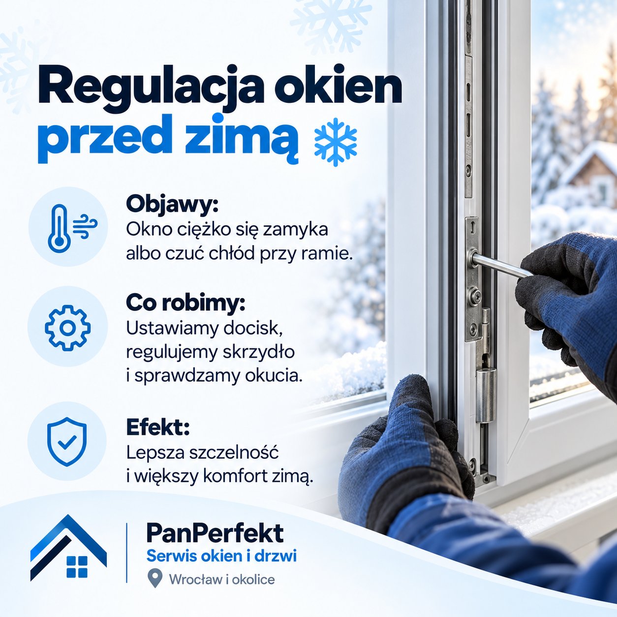 Regulacja dolnego zawiasu okna PCV kluczem imbusowym